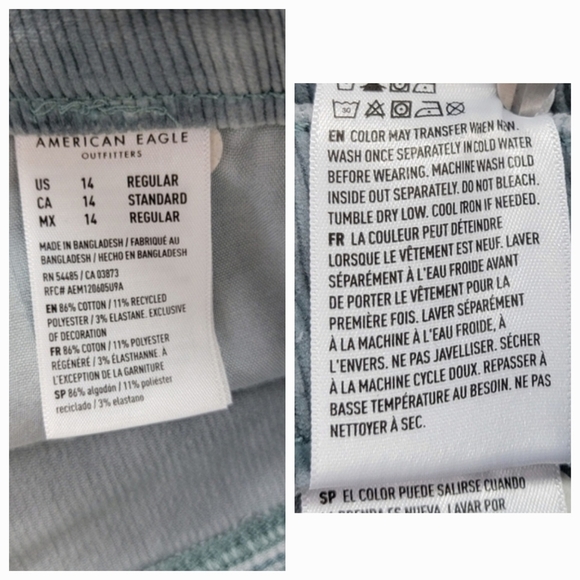 American Eagle Seafoam Green High Rise Stretch Corduroy Jeggings Sz 14/32 NEW - Picture 14 of 16